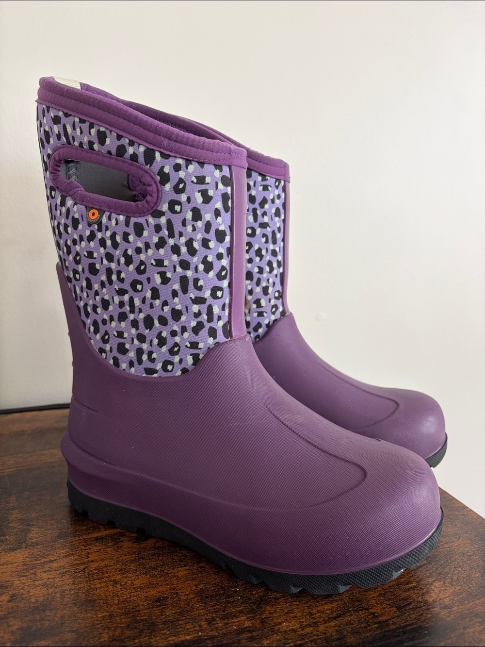 Bogs Kids Purple Leopard-Print Waterproof Snow/Rain Boots